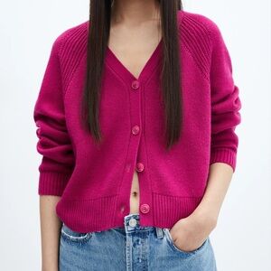 Mango Fuchsia Knit Cardigan Sweater
